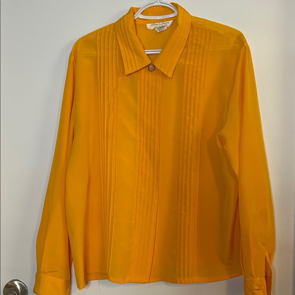 Bold Tangerine Pintuck Blouse | Vintage Power Colour | Size 16 (L)